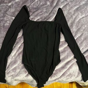 White fox black long sleeve square neck bodysuit